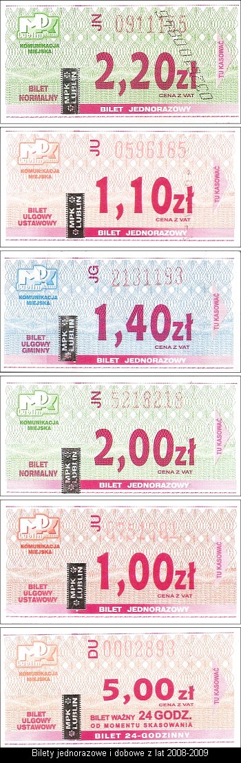Bilety jednorazowe z lat 2008-2009