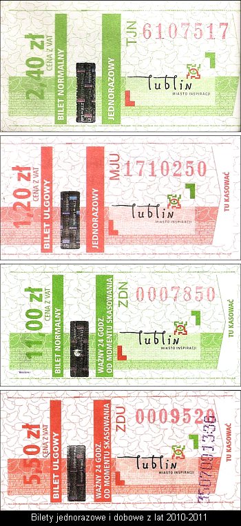 Bilety jednorazowe z lat 2010-2011