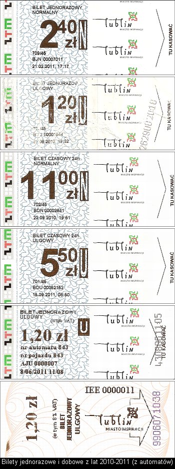Bilety z automatów z lat 2010-2011