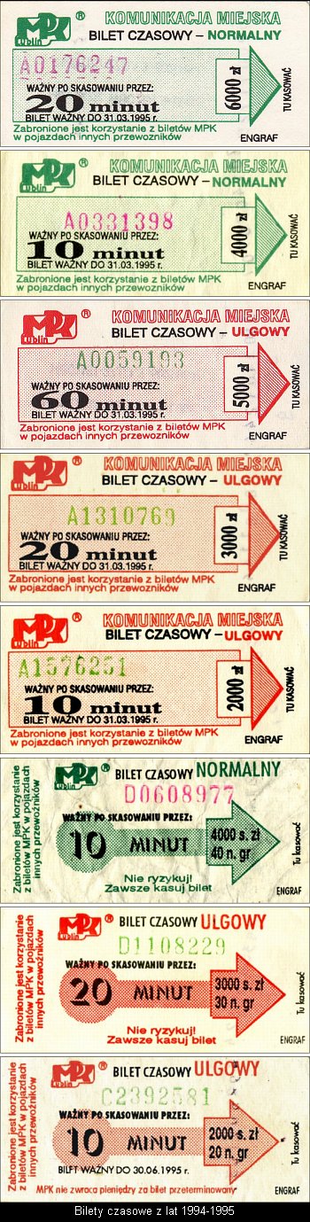 Pierwsze bilety czasowe z lat 1994-1995