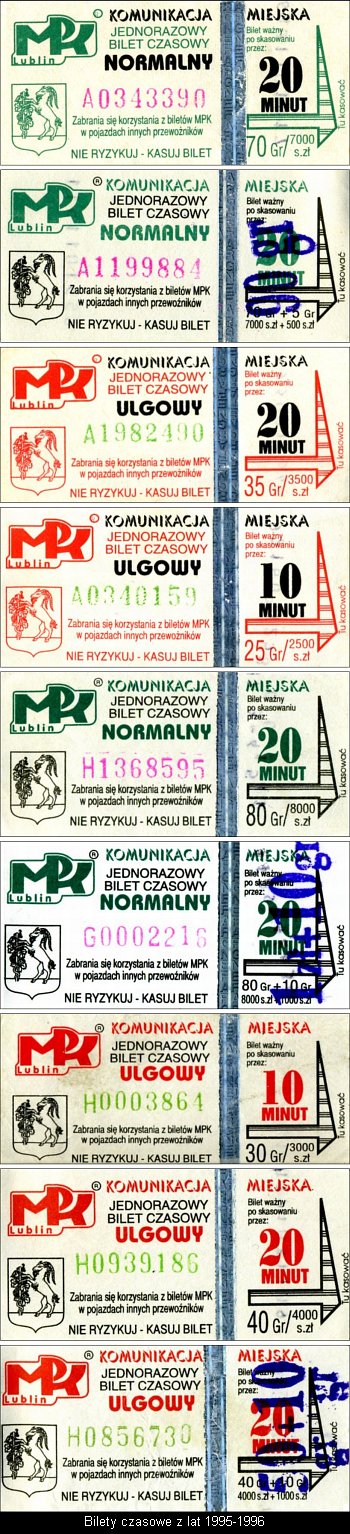 Bilety czasowe z lat 1995-1996