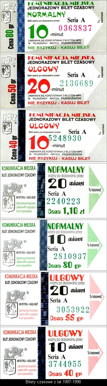 Bilety czasowe z lat 1997-1998